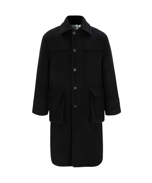 UNGIMMICK(アンジミック)の「PATCHED WOOL SINGLE COAT (BLACK)(チェスターコート・メンズ・その他・LARGE)」の1枚目の写真