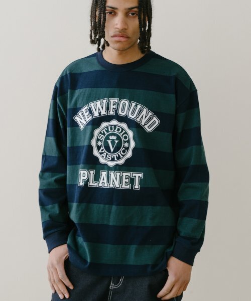 VASTIC(バスティック)の「ニューファウンドボールドストライプロングスリーブ_ブラック/カーキ(Tシャツ/カットソー・メンズ・その他・MEDIUM/LARGE)」の1枚目の写真