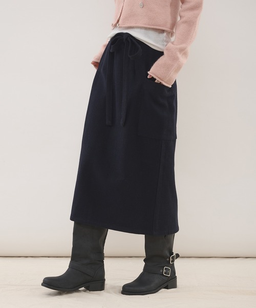 MUHET(ミュエータ)の「wool-blend tie-waist pocket skirt / ウールブレンドポケットスカート(スカート・レディース・グレー/ネイビー・LARGE/MEDIUM)」の10枚目の写真
