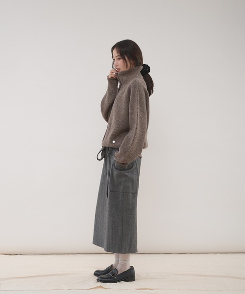 MUHET(ミュエータ)の「wool-blend tie-waist pocket skirt / ウールブレンドポケットスカート(スカート・レディース・グレー/ネイビー・LARGE/MEDIUM)」の6枚目の写真