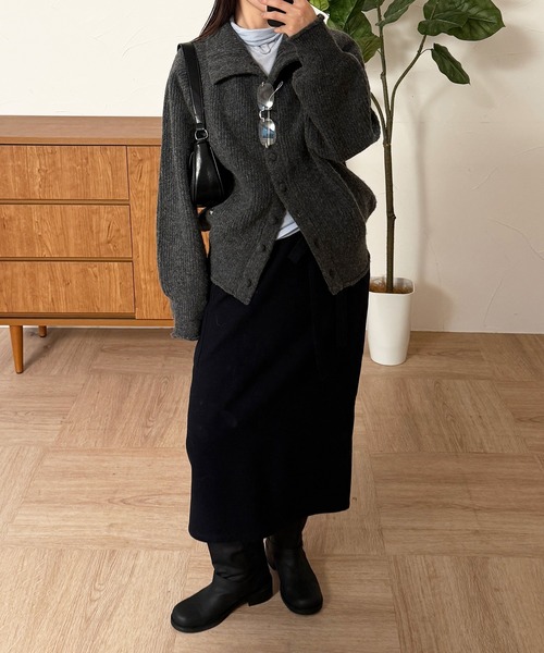 MUHET(ミュエータ)の「wool-blend tie-waist pocket skirt / ウールブレンドポケットスカート(スカート・レディース・グレー/ネイビー・LARGE/MEDIUM)」の9枚目の写真