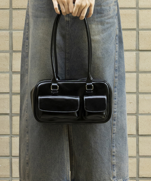 フラップポケットバゲットバッグ_ブラック（ショルダーバッグ