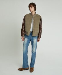 ANDROS（アンドロス）の「Corduroy Calf Leather Crop Down Jumper (Grayish Khaki)（ダウンジャケット/コート）」