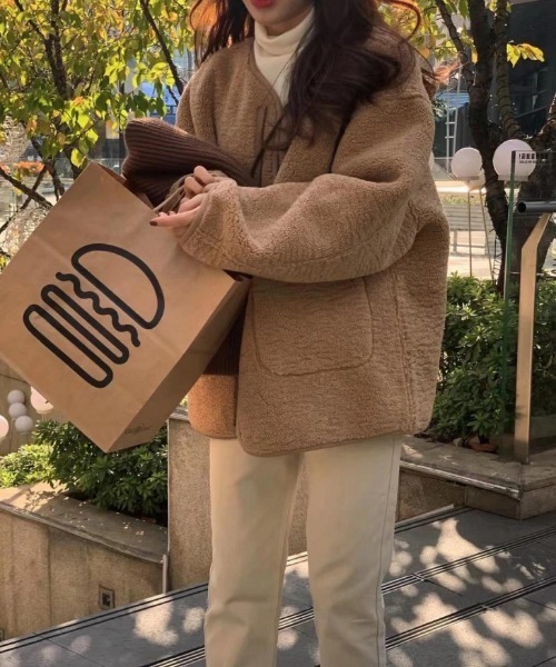 セール】ノーカラー ボアジャケット（ノーカラージャケット）｜AMELY