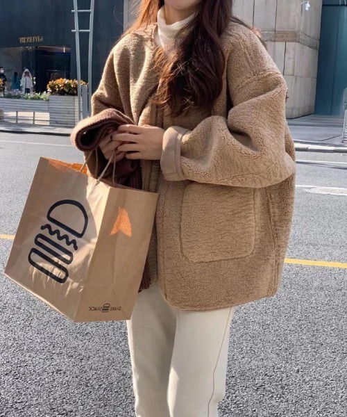 セール】ノーカラー ボアジャケット（ノーカラージャケット）｜AMELY