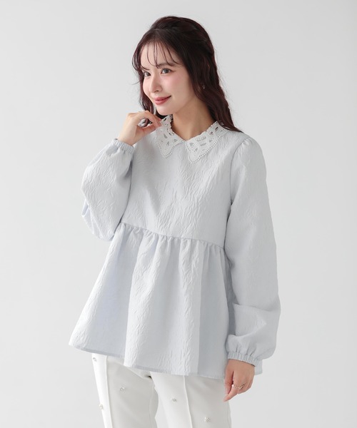 Fit more(フィットモア)の「ジャガードレース襟ペプラムトップス(その他トップス・レディース・ホワイト/ブラック/ブルー・FREE)」の3枚目の写真