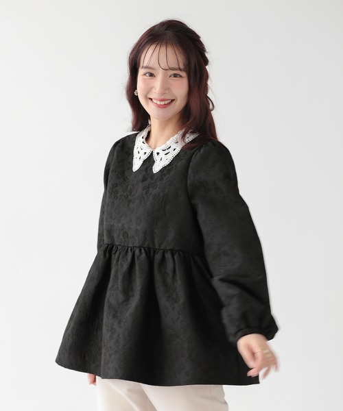 Fit more(フィットモア)の「ジャガードレース襟ペプラムトップス(その他トップス・レディース・ホワイト/ブラック/ブルー・FREE)」の2枚目の写真