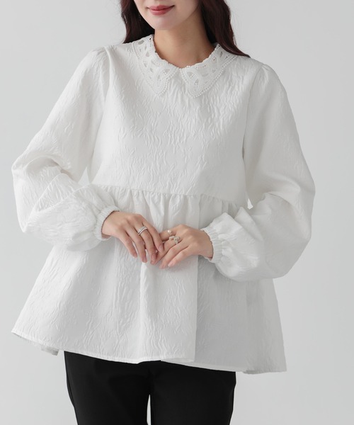 セール】ジャガードレース襟ペプラムトップス（その他トップス）｜Fit