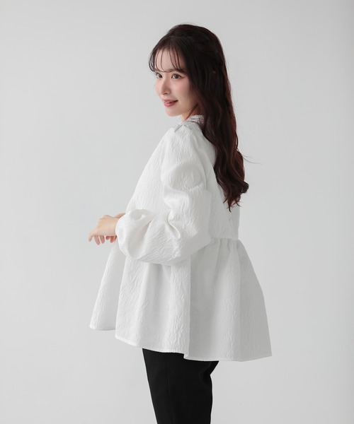 ジャガードレース襟ペプラムトップス（その他トップス）｜Fit more