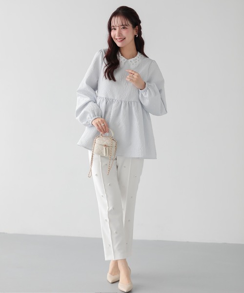 Fit more(フィットモア)の「ジャガードレース襟ペプラムトップス(その他トップス・レディース・ホワイト/ブラック/ブルー・FREE)」の10枚目の写真