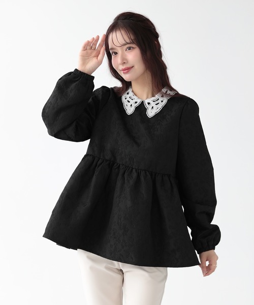 Fit more(フィットモア)の「ジャガードレース襟ペプラムトップス(その他トップス・レディース・ホワイト/ブラック/ブルー・FREE)」の13枚目の写真
