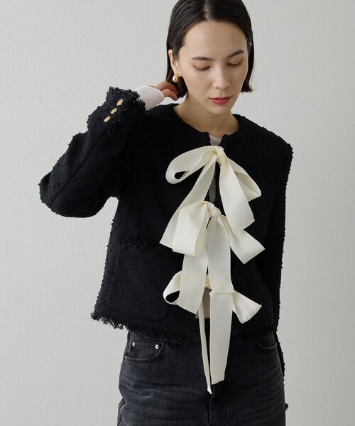 Whim Gazette(ウィムガゼット)の「ネップツイードリボンジャケット(その他アウター・レディース・ブラック・FREE)」の2枚目の写真