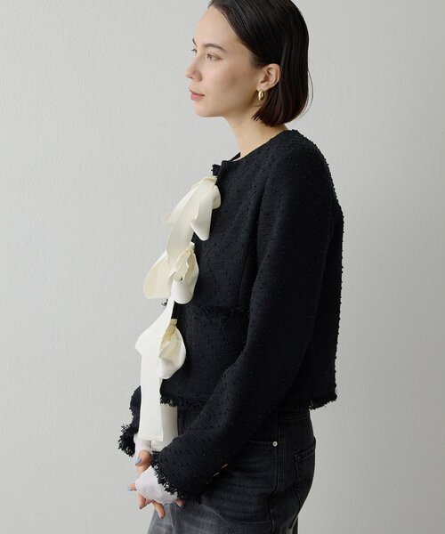 Whim Gazette(ウィムガゼット)の「ネップツイードリボンジャケット(その他アウター・レディース・ブラック・FREE)」の3枚目の写真
