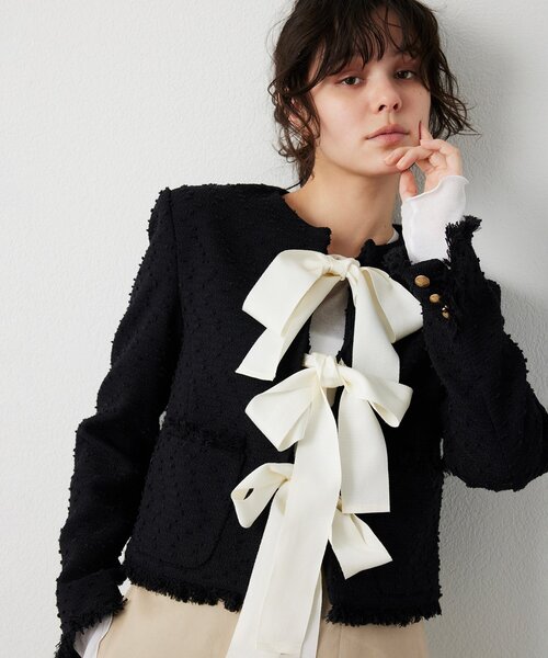 Whim Gazette(ウィムガゼット)の「ネップツイードリボンジャケット(その他アウター・レディース・ブラック・FREE)」の13枚目の写真