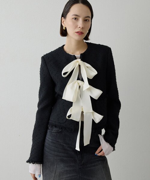 Whim Gazette(ウィムガゼット)の「ネップツイードリボンジャケット(その他アウター・レディース・ブラック・FREE)」の1枚目の写真