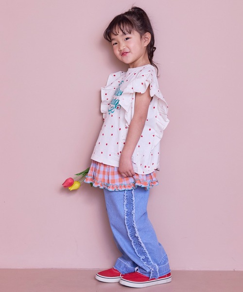 MARKEY'S（マーキーズ）の「デニムサイドフリルバギーパンツ（デニムパンツ・キッズ・ネイビー/ライトブルー・90/100/110/120/130/140/150）」の8枚目の写真