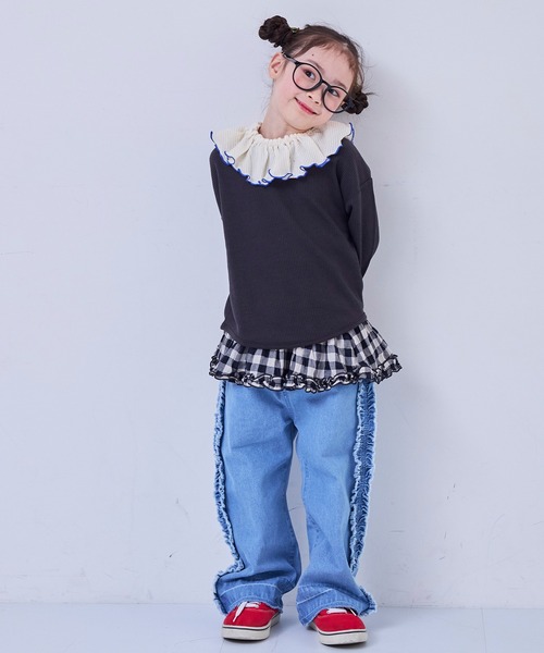 MARKEY'S（マーキーズ）の「デニムサイドフリルバギーパンツ（デニムパンツ・キッズ・ネイビー/ライトブルー・90/100/110/120/130/140/150）」の4枚目の写真