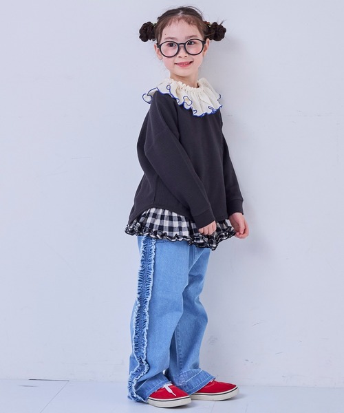 MARKEY'S（マーキーズ）の「デニムサイドフリルバギーパンツ（デニムパンツ・キッズ・ネイビー/ライトブルー・90/100/110/120/130/140/150）」の7枚目の写真