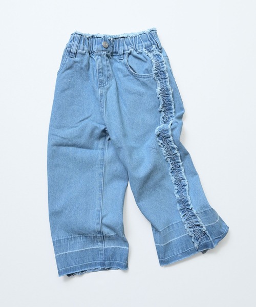MARKEY'S（マーキーズ）の「デニムサイドフリルバギーパンツ（デニムパンツ・キッズ・ネイビー/ライトブルー・90/100/110/120/130/140/150）」の3枚目の写真