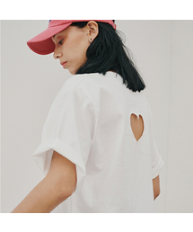パッドハート刺繍Tシャツ-ホワイト