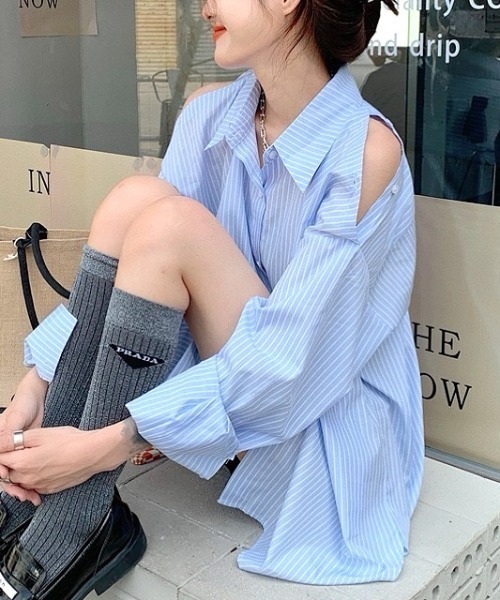 SHEENA(シーナ)の「2wayショルダースリットストライプルーズシャツ(シャツ/ブラウス・レディース・サックスブルー・M)」の10枚目の写真