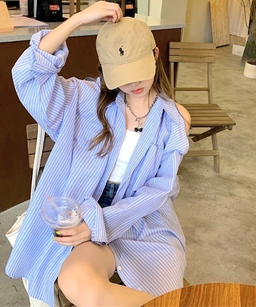 SHEENA(シーナ)の「2wayショルダースリットストライプルーズシャツ(シャツ/ブラウス・レディース・サックスブルー・M)」の15枚目の写真