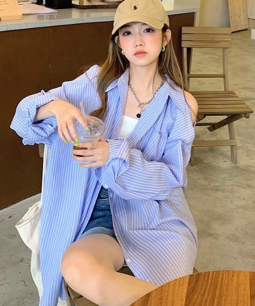 SHEENA(シーナ)の「2wayショルダースリットストライプルーズシャツ(シャツ/ブラウス・レディース・サックスブルー・M)」の16枚目の写真