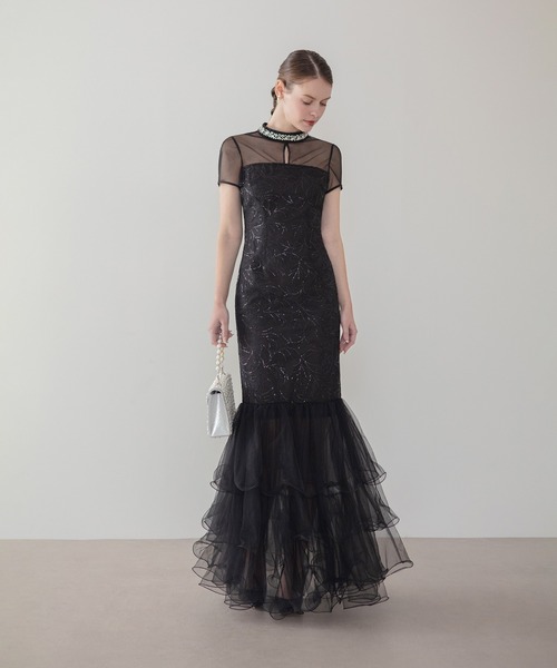 セール】【LEJA LUXE】ネックビジュースパンコールシアーティアード
