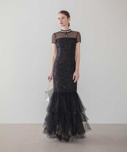 Leja(レジャ)の「【LEJA LUXE】ネックビジュースパンコールシアーティアードマーメイドドレス美脚効果結婚式 パーティードレス 成人式 二次会 同窓会 お呼ばれ オケージョン 20代 30代(ドレス・レディース・ブラック・MEDIUM/SMALL)」の6枚目の写真
