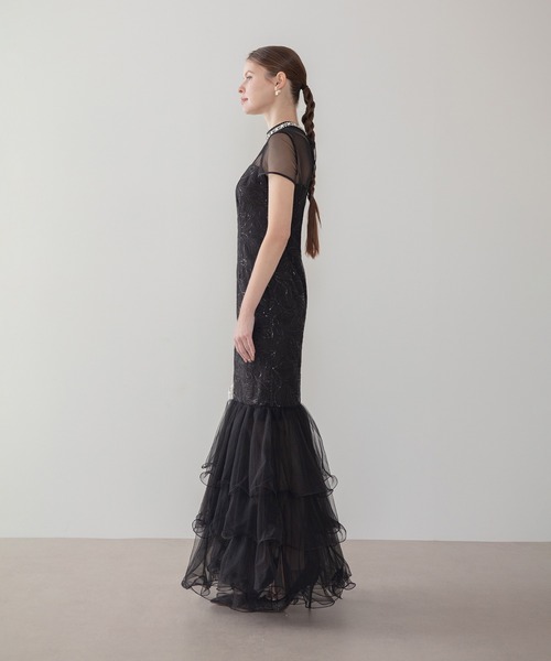 セール】【LEJA LUXE】ネックビジュースパンコールシアーティアード