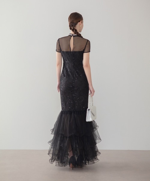 Leja(レジャ)の「【LEJA LUXE】ネックビジュースパンコールシアーティアードマーメイドドレス美脚効果結婚式 パーティードレス 成人式 二次会 同窓会 お呼ばれ オケージョン 20代 30代(ドレス・レディース・ブラック・MEDIUM/SMALL)」の8枚目の写真