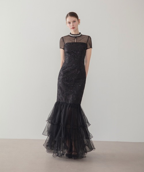 Leja(レジャ)の「【LEJA LUXE】ネックビジュースパンコールシアーティアードマーメイドドレス美脚効果結婚式 パーティードレス 成人式 二次会 同窓会 お呼ばれ オケージョン 20代 30代(ドレス・レディース・ブラック・MEDIUM/SMALL)」の4枚目の写真