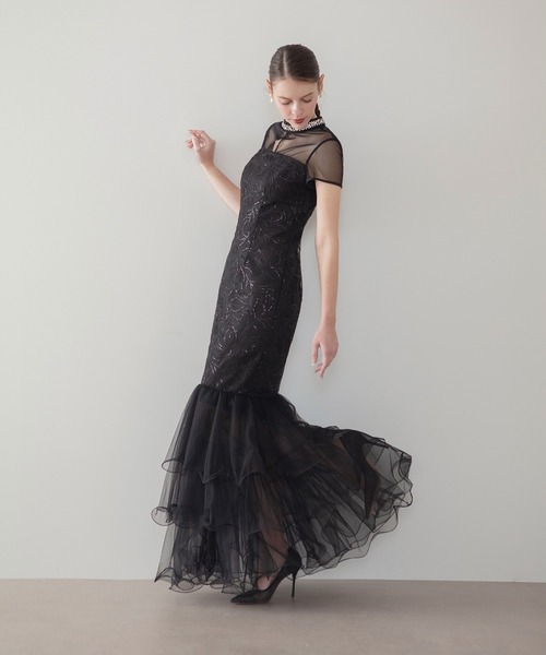セール】【LEJA LUXE】ネックビジュースパンコールシアーティアード