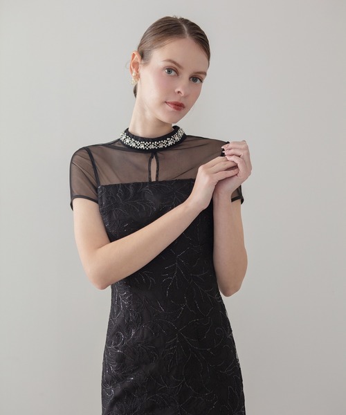 セール】【LEJA LUXE】ネックビジュースパンコールシアーティアード