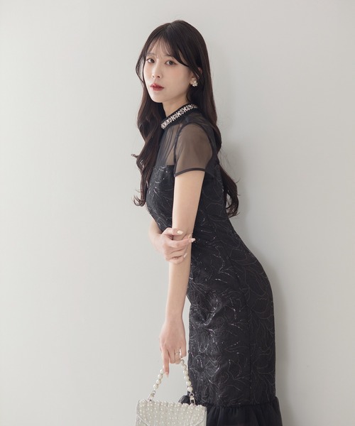 Leja(レジャ)の「【LEJA LUXE】ネックビジュースパンコールシアーティアードマーメイドドレス美脚効果結婚式 パーティードレス 成人式 二次会 同窓会 お呼ばれ オケージョン 20代 30代(ドレス・レディース・ブラック・MEDIUM/SMALL)」の10枚目の写真