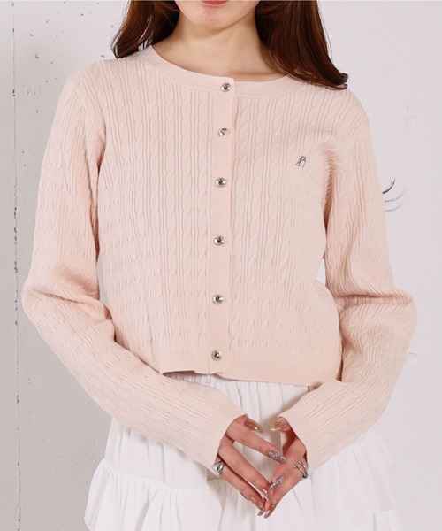 archives（アルシーヴ）の「ロゴ刺繍ニットカーディガン（カーディガン/ボレロ・レディース・ピンク/グレー/アイボリー・MEDIUM）」の3枚目の写真