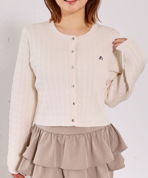 archives（アルシーヴ）の「ロゴ刺繍ニットカーディガン（カーディガン/ボレロ・レディース・ピンク/グレー/アイボリー・MEDIUM）」の2枚目の写真