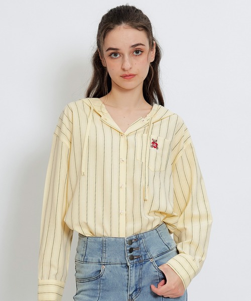 REDYAZEL（レディアゼル）の「Azelyハートストライプフードシャツブラウス（シャツ/ブラウス・レディース・ブルー/ホワイト/イエロー・FREE）」の3枚目の写真