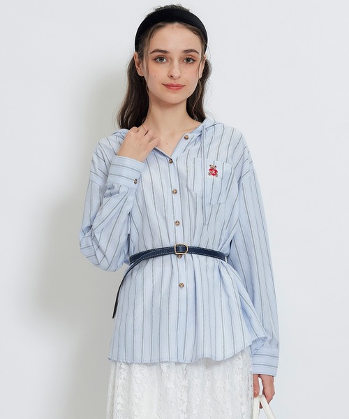 REDYAZEL（レディアゼル）の「Azelyハートストライプフードシャツブラウス（シャツ/ブラウス・レディース・ブルー/ホワイト/イエロー・FREE）」の2枚目の写真