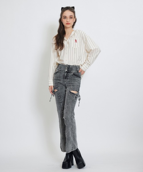 REDYAZEL（レディアゼル）の「Azelyハートストライプフードシャツブラウス（シャツ/ブラウス・レディース・ブルー/ホワイト/イエロー・FREE）」の9枚目の写真