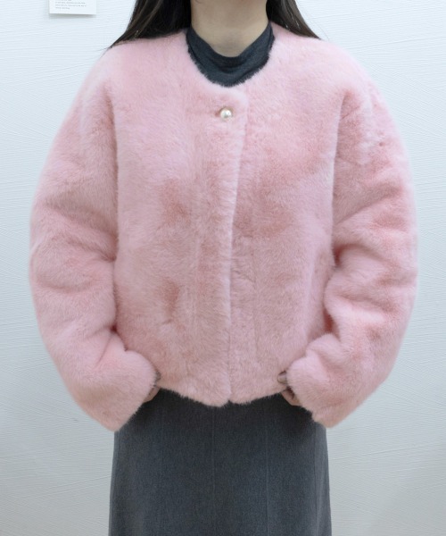 Miniministore(ミニミニストア)の「ファージャケット ふわふわ パールボタン(ノーカラージャケット・レディース・アイボリー/ブラック/ベージュ・FREE)」の15枚目の写真