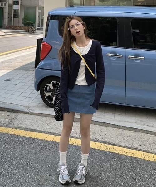 Lis ardent（リスアルダン）の「2点セットアップ/花柄タンクトップ＆カーディガン　春服タンク付きメローステッチトップス２点セット（セットアップ・レディース・ネイビー/グレー・M）」の15枚目の写真