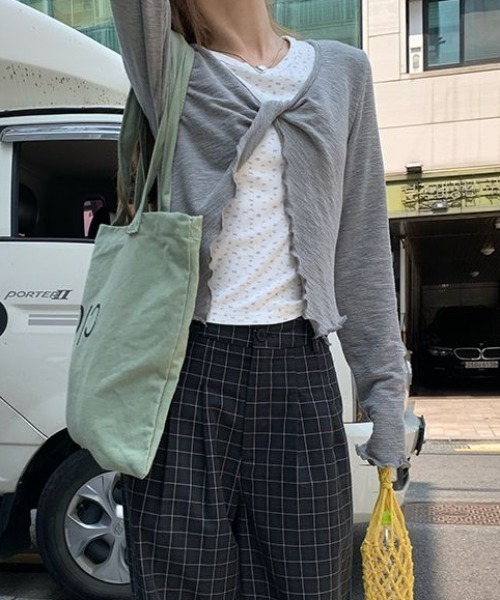 Lis ardent（リスアルダン）の「2点セットアップ/花柄タンクトップ＆カーディガン　春服タンク付きメローステッチトップス２点セット（セットアップ・レディース・ネイビー/グレー・M）」の5枚目の写真