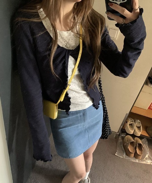 Lis ardent（リスアルダン）の「2点セットアップ/花柄タンクトップ＆カーディガン　春服タンク付きメローステッチトップス２点セット（セットアップ・レディース・ネイビー/グレー・M）」の12枚目の写真