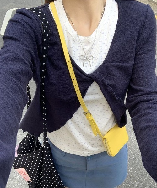 Lis ardent（リスアルダン）の「2点セットアップ/花柄タンクトップ＆カーディガン　春服タンク付きメローステッチトップス２点セット（セットアップ・レディース・ネイビー/グレー・M）」の14枚目の写真