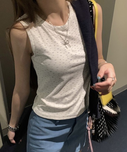 Lis ardent（リスアルダン）の「2点セットアップ/花柄タンクトップ＆カーディガン　春服タンク付きメローステッチトップス２点セット（セットアップ・レディース・ネイビー/グレー・M）」の9枚目の写真