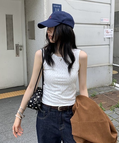 Lis ardent（リスアルダン）の「2点セットアップ/花柄タンクトップ＆カーディガン　春服タンク付きメローステッチトップス２点セット（セットアップ・レディース・ネイビー/グレー・M）」の8枚目の写真