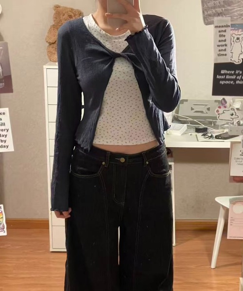 Lis ardent（リスアルダン）の「2点セットアップ/花柄タンクトップ＆カーディガン　春服タンク付きメローステッチトップス２点セット（セットアップ・レディース・ネイビー/グレー・M）」の11枚目の写真