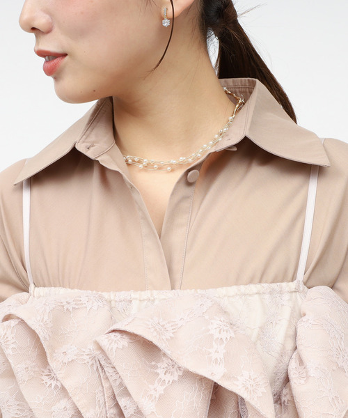 ROYAL PARTY(ロイヤルパーティー)の「レースラッフルビスチェ×ギャザーシャツミニワンピース(シャツワンピース・レディース・ブラック/オフホワイト/ベージュ・FREE)」の20枚目の写真