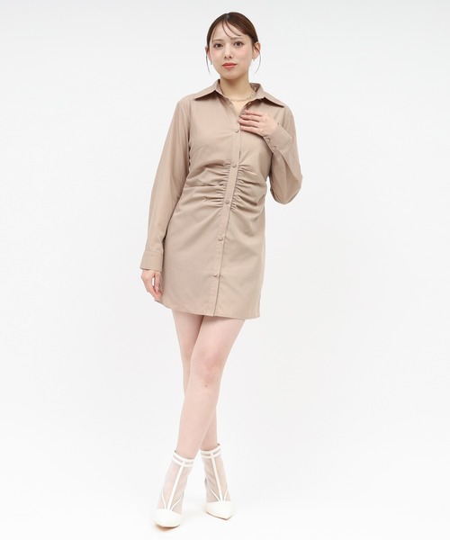 ROYAL PARTY(ロイヤルパーティー)の「レースラッフルビスチェ×ギャザーシャツミニワンピース(シャツワンピース・レディース・ブラック/オフホワイト/ベージュ・FREE)」の14枚目の写真
